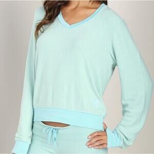WILDFOX V Neck Baggy Beach Jumper Aqua Sky, M